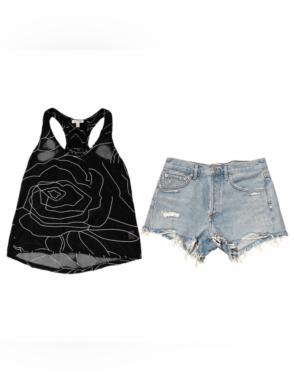AGOLDE Parker Shorts 24 + Silence + Noise XS Floral Tank Outfit